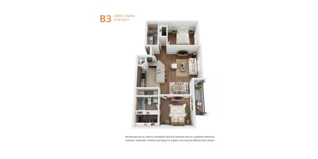 2 Bed/2 Bath 1237 floor plan
