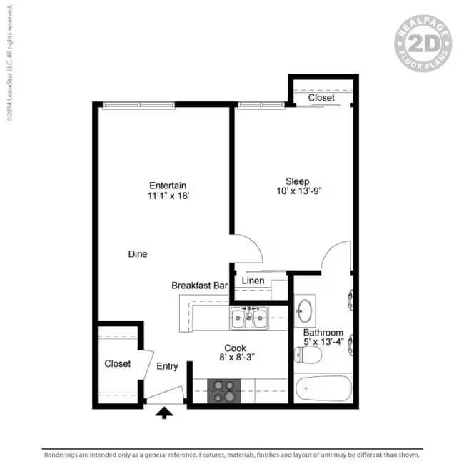 Medium 1 Bed 1 Bath Senior 118 floor plan
