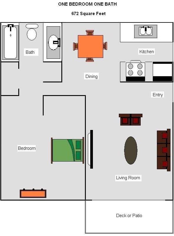 One Bedroom One Bath floor plan
