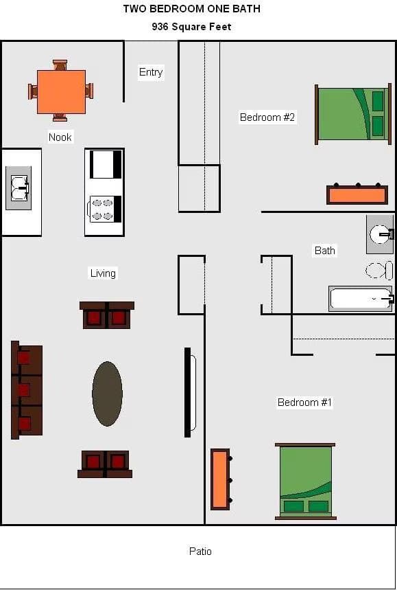 Two Bedroom One bath floor plan