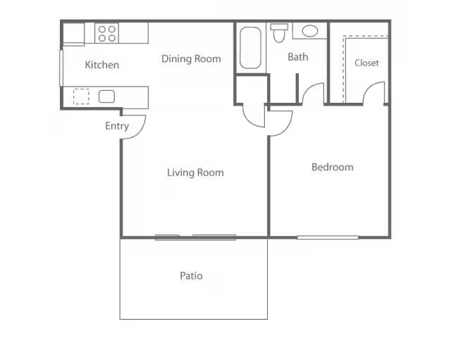 1 BD/1BA 1609 floor plan