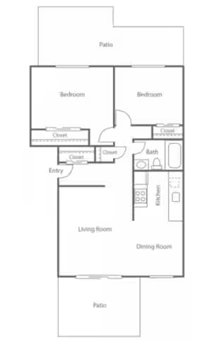 2BD/1BA Plan B 1203 floor plan