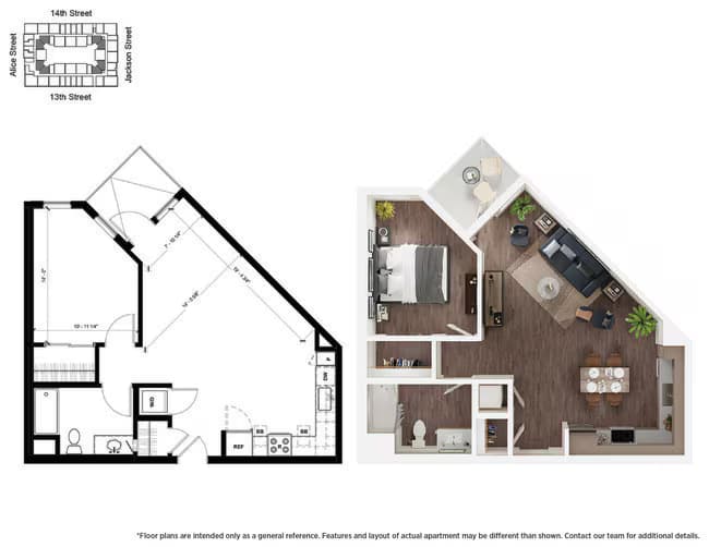A3 1 Bedroom 530 floor plan