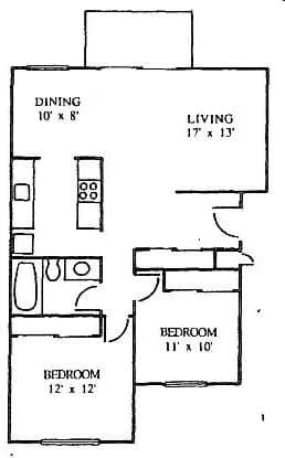 Two Bedroom One Bath 133 floor plan