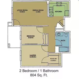 2 Bedroom 1 Bathroom floor plan