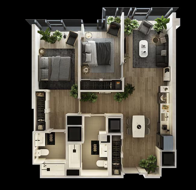 2 Bed-2 Bath-T-1 3805 floor plan