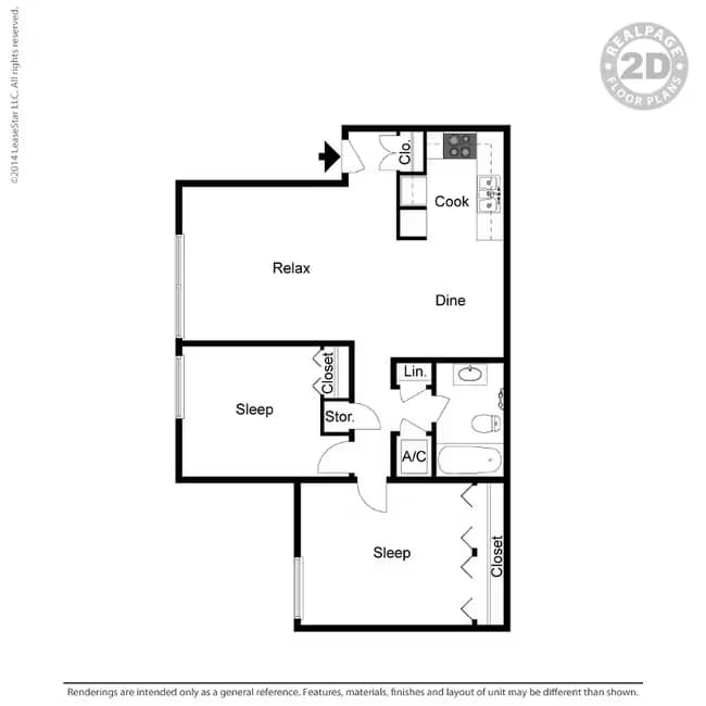 Medium 2 Bd 1 Bth City Slicker floor plan