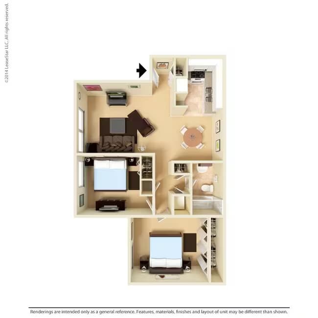 Medium 2 Bed 1 Bath floor plan