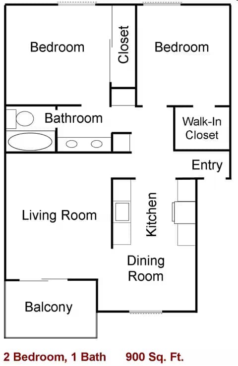 2 Bedroom/ 1 Bath floor plan