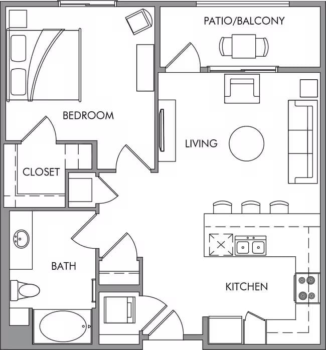 A1 One Bedroom 1-621 floor plan