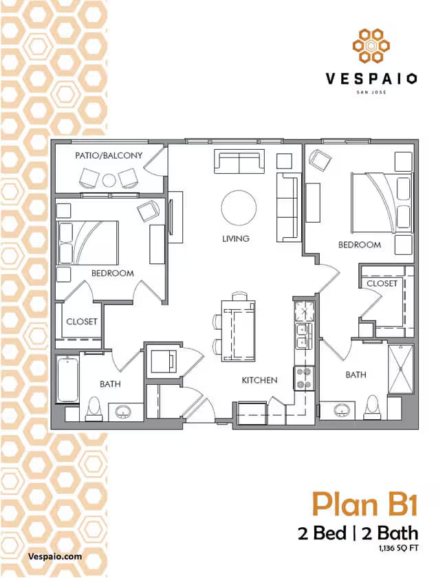 B1 Two Bedroom 1-725 floor plan