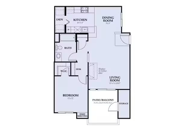 1bed/1bath/808sqft floor plan