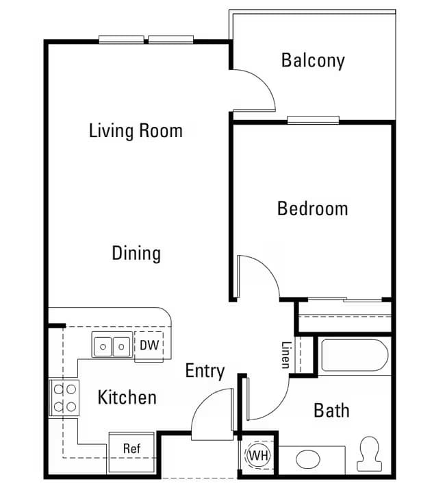 1Bed/1Bath floor plan