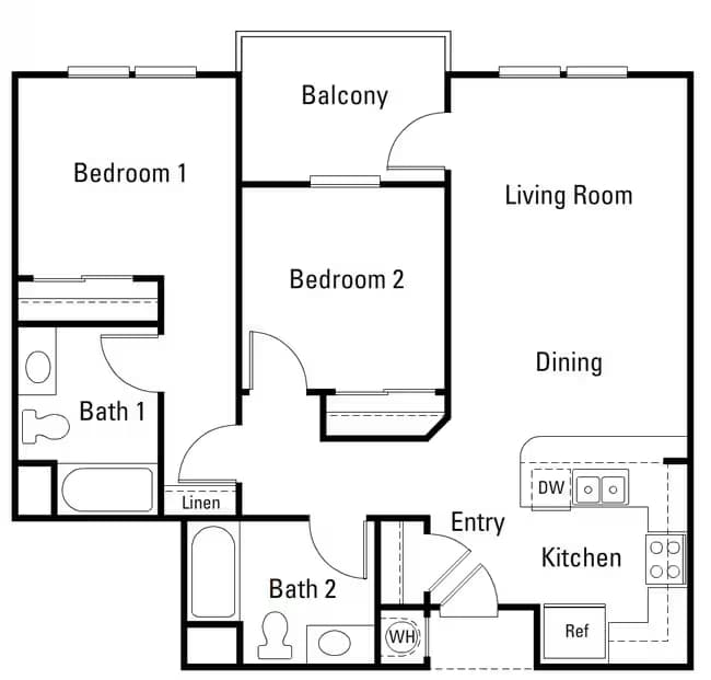 2Bed/2Bath floor plan