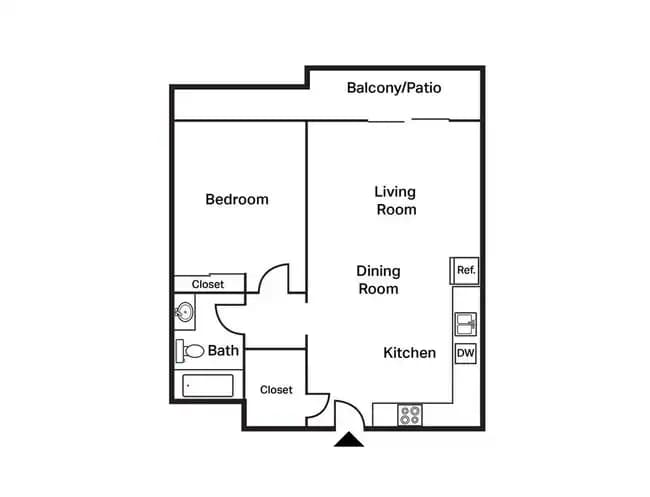 1 Bedroom, 1 Bath Income-Restricted 321 floor plan