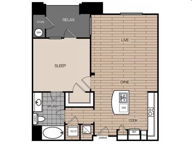 11C: 1 Bedroom, 1 Bath 1078 sf floor plan