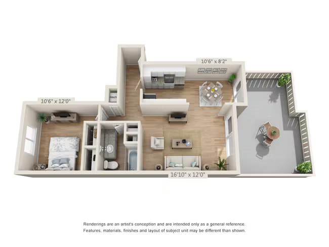 1x1 B floor plan