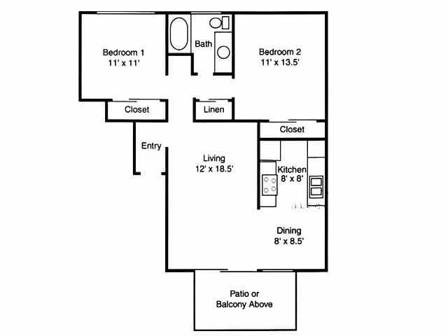 2 BED 1 BATH 202 floor plan