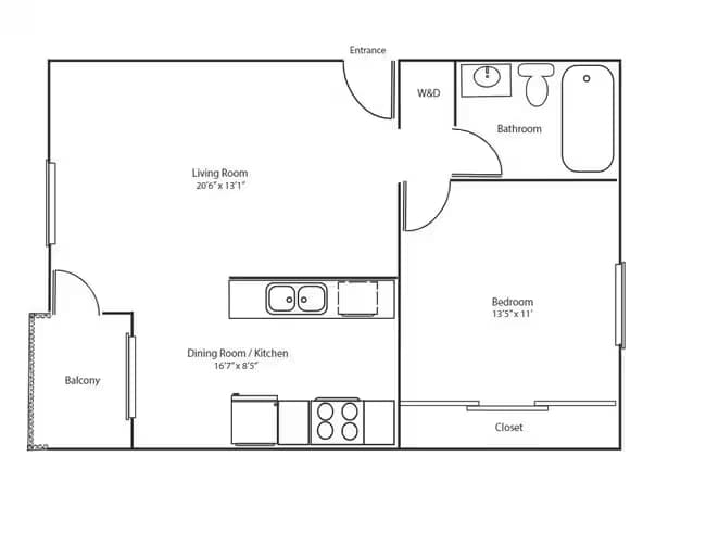 1x1 B floor plan