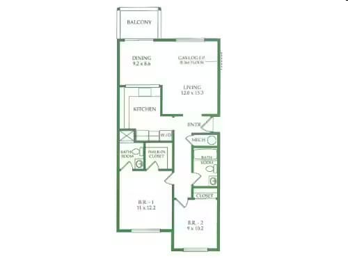 2BR/2BA A 135-203 floor plan
