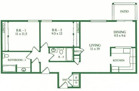 2 bed, 2 ba, plan a, 3rd floor 125-103 floor plan
