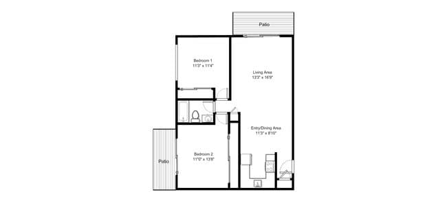 2 Bed 1 Bath floor plan