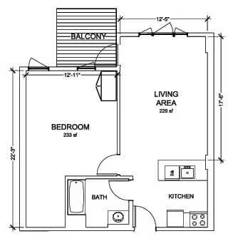 Spacious Penthouse 1 Bed 1 Bath Unit Aug 1st 612 floor plan