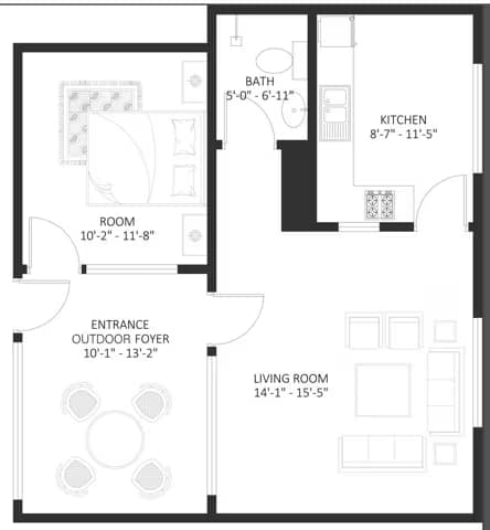 1X1 floor plan