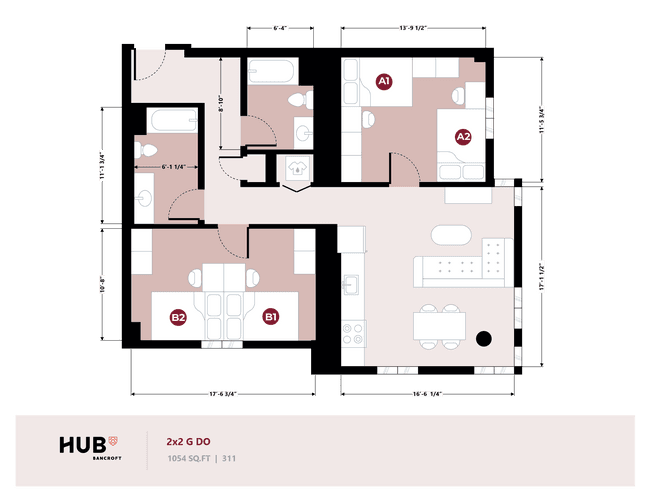 2x2 G Standard, Duo-Shared, Window Wall floor plan