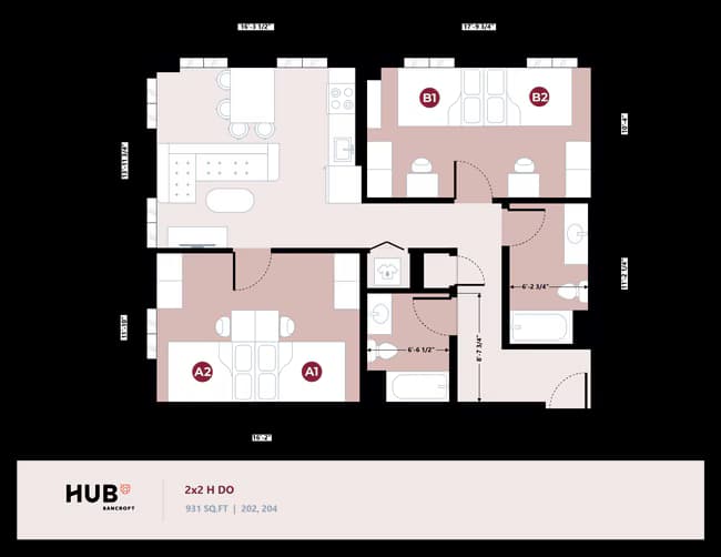 2x2 H Standard, Duo-Shared, Window Wall floor plan