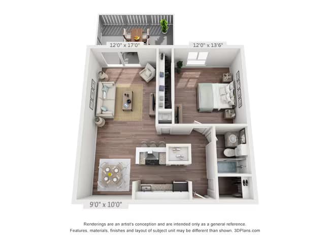 1X1B floor plan