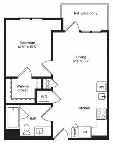 1C w/ Balcony 0-809 floor plan