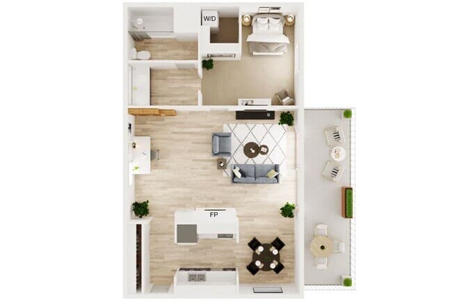One Bedroom One Bath B 45016 floor plan