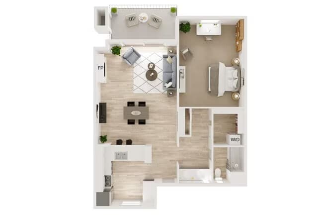 One Bedroom One Bath C 2HP302 floor plan