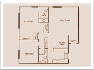 2 BR 1.5 BA floor plan