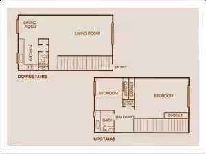 2 BR 1.5 TOWNHOUSE floor plan