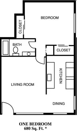 1 Bedroom, 1 Bath 120604 floor plan
