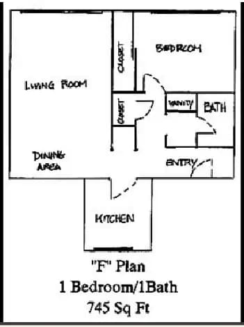 1 Bed, 1 Bath Model floor plan