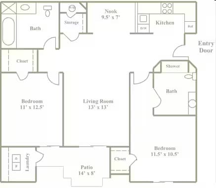 2 Bedroom 2 Bath floor plan