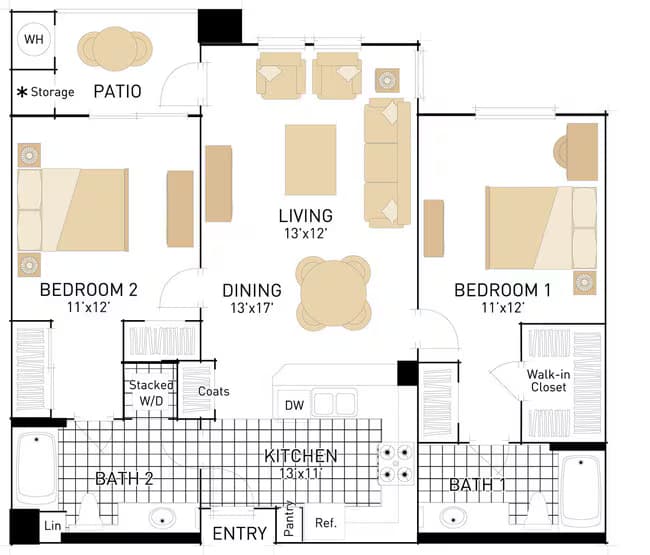 The Redwoods- Two Bedrooms, Two Bath 115 floor plan