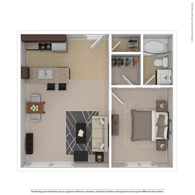 Small 1 Bed 1 Bath 142 floor plan