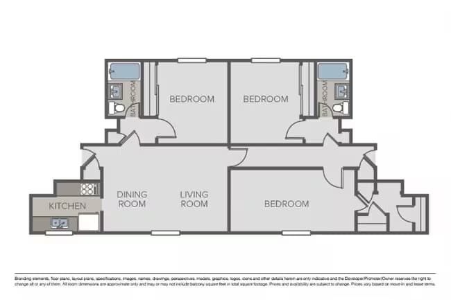 3 Bed / 2 Bath Flat 010131B floor plan
