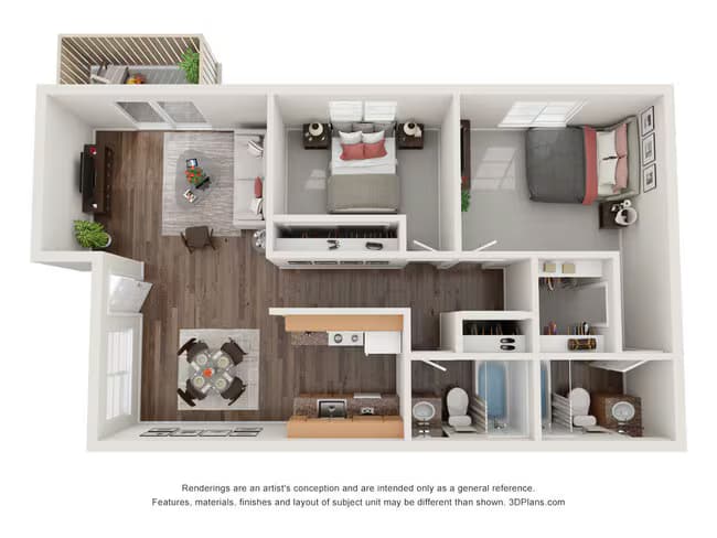 2 Bed 2 Bath floor plan