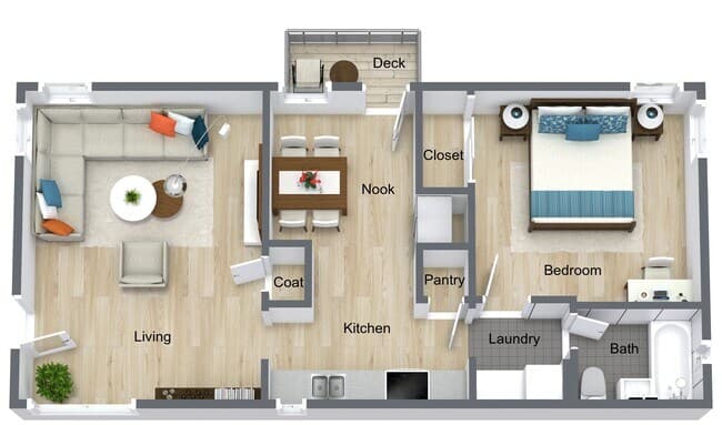 1 Bedroom 1 Bath floor plan