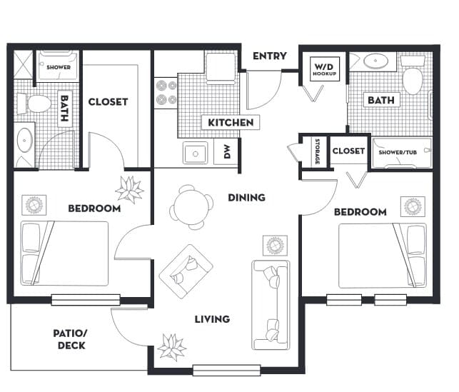 Deluxe 2B/ 2B floor plan