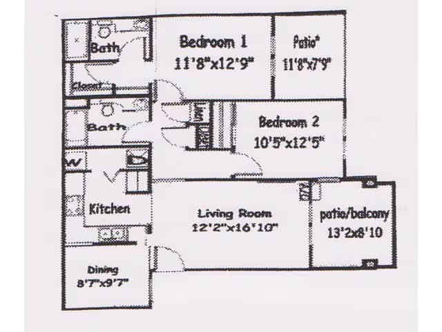 2 Bed 2 Bath floor plan