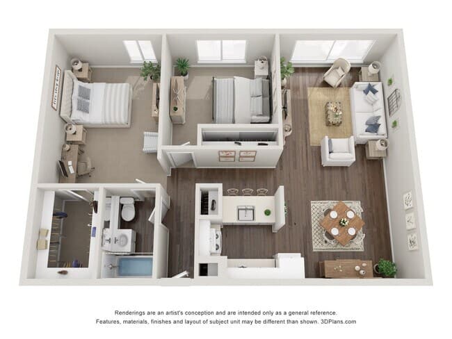 2 Bed 1 Bath B 32 floor plan