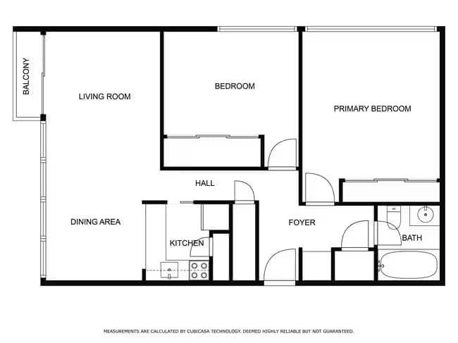2 Bed 1 Bath floor plan