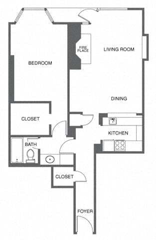 1 Bed, 1 Bath W0908 floor plan