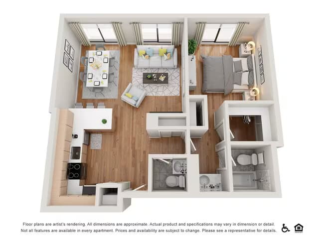 1 Bedroom 1.5 Bathroom floor plan